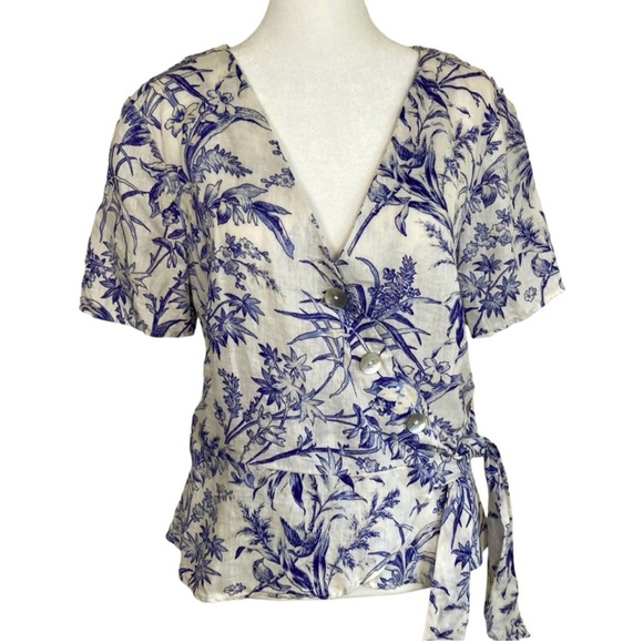 H & M Linen 100% linen wrap top size 4 - Picture 2 of 3